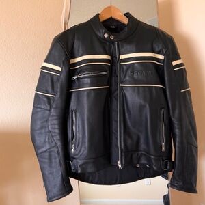 Sedici black and white motorcycle jacket.